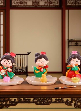 国潮文房雅集唐仕女手机支架摆件