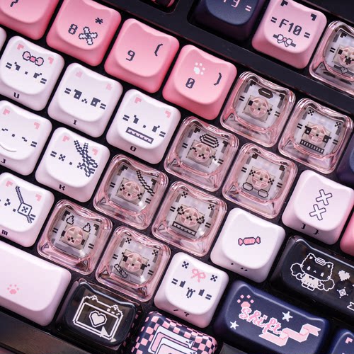 SOULCAT灵猫原创黑粉喵喵键帽PBT+PC透明透光键帽机械键盘键帽 - 图2