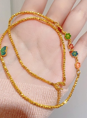 金店同款越南沙金蝴蝶小花项链女蹦迪爆闪金珠锁骨链礼物送女友