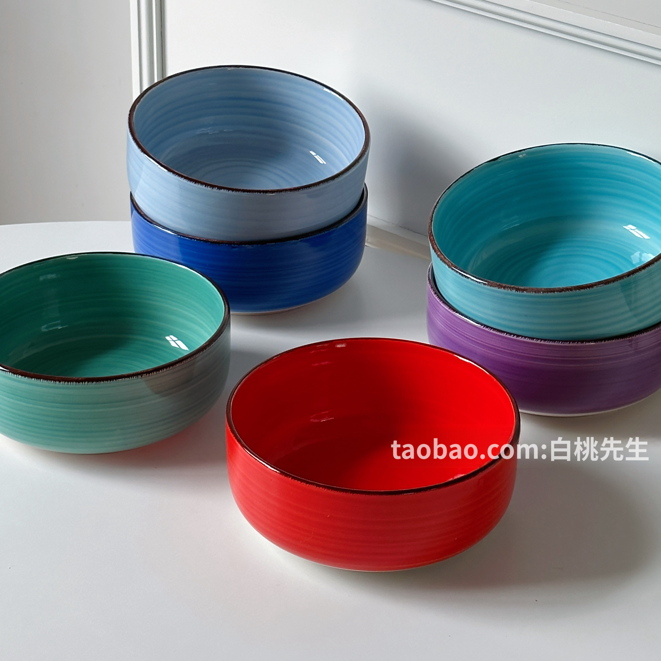 Ins style solid color European set high-end kitchen ceramic tableware hand-painted salami flour good-looking bowl for home use