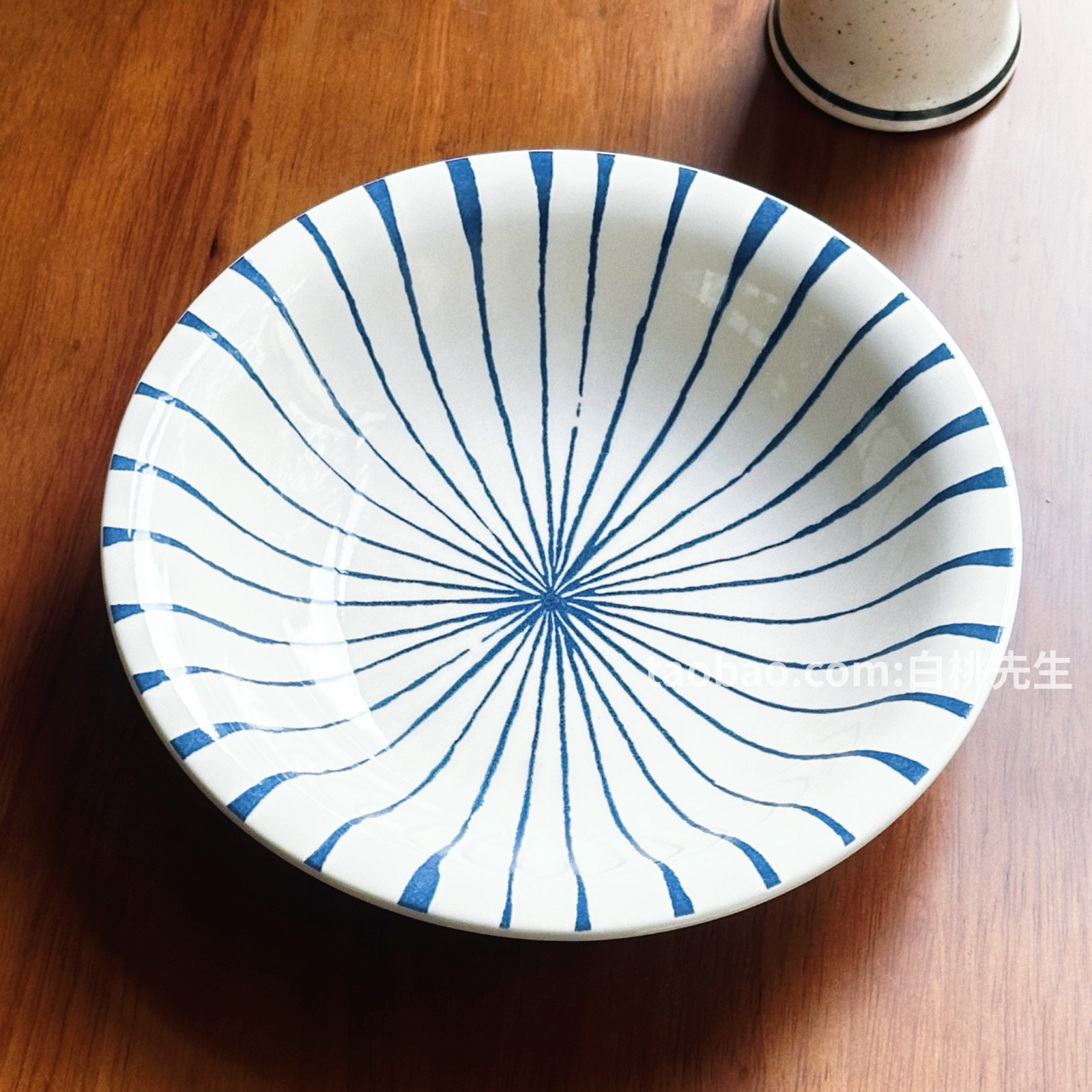 白桃先生 ins简约蓝白荷叶纹射线纹陶瓷泡面碗饭碗餐具好看高级,淘宝优惠券,粉丝福利购,淘宝优惠卷