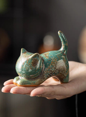 创意猫咪小摆件陶瓷可爱茶宠摆件茶玩趣味治愈家居桌面玄关
