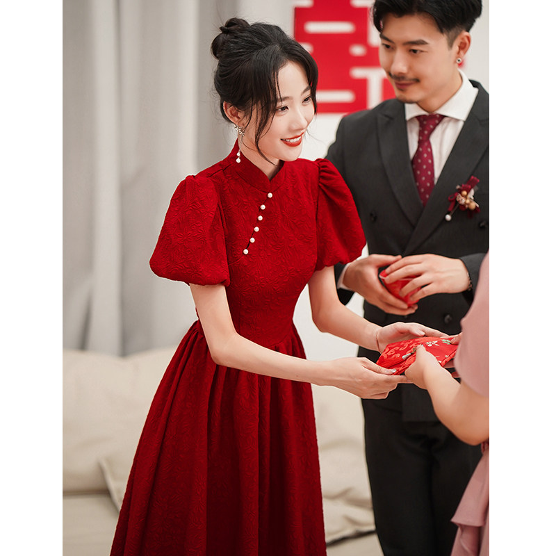 中式旗袍新娘2023新款夏季敬酒服 倾城百合礼服/晚装