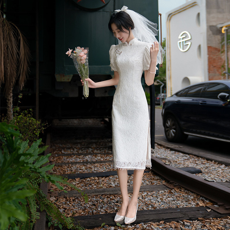 改良旗袍夏季2022年新款气质敬酒服 倾城百合礼服/晚装