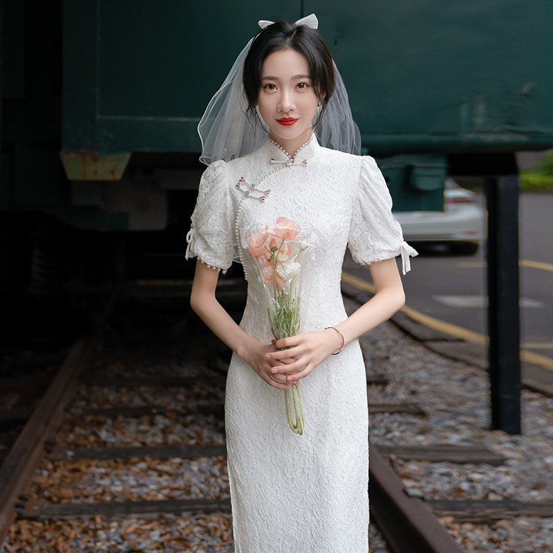 改良旗袍夏季2022年新款气质敬酒服 倾城百合礼服/晚装