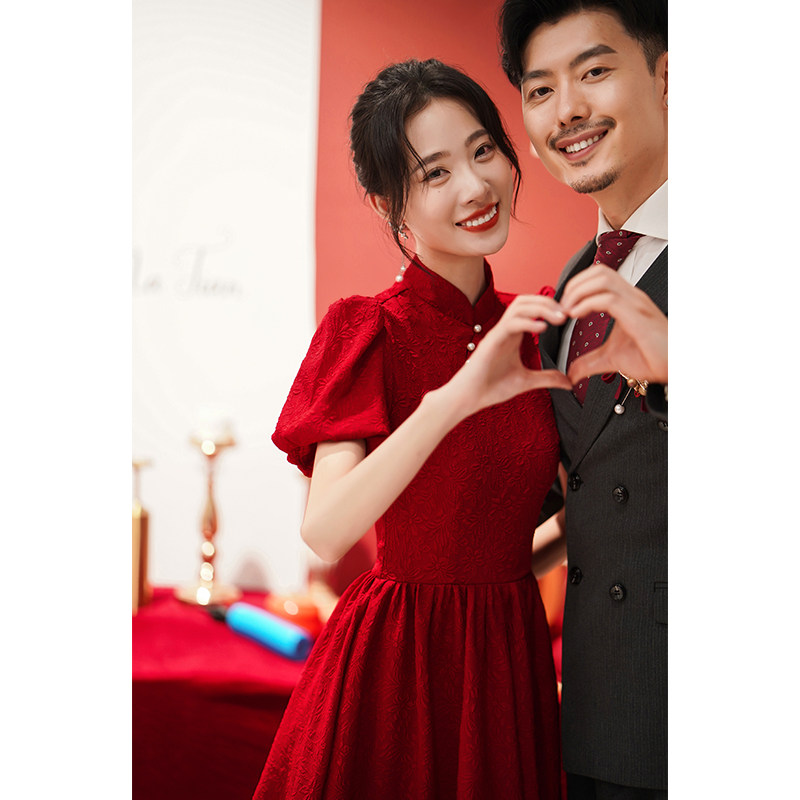 中式旗袍新娘2023新款夏季敬酒服 倾城百合礼服/晚装