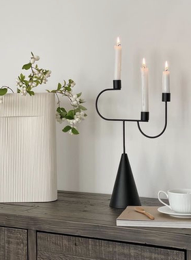 现货Y:CUBE丹麦进口Ferm Living Avant Candelabra黑色造型烛台