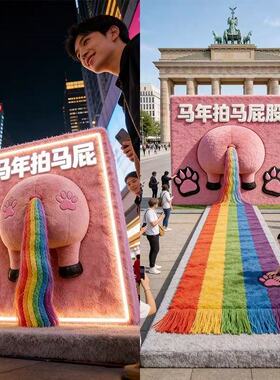 巨型马年新年装置商场户外大型互动拍马屁摆件网红打卡道具定制