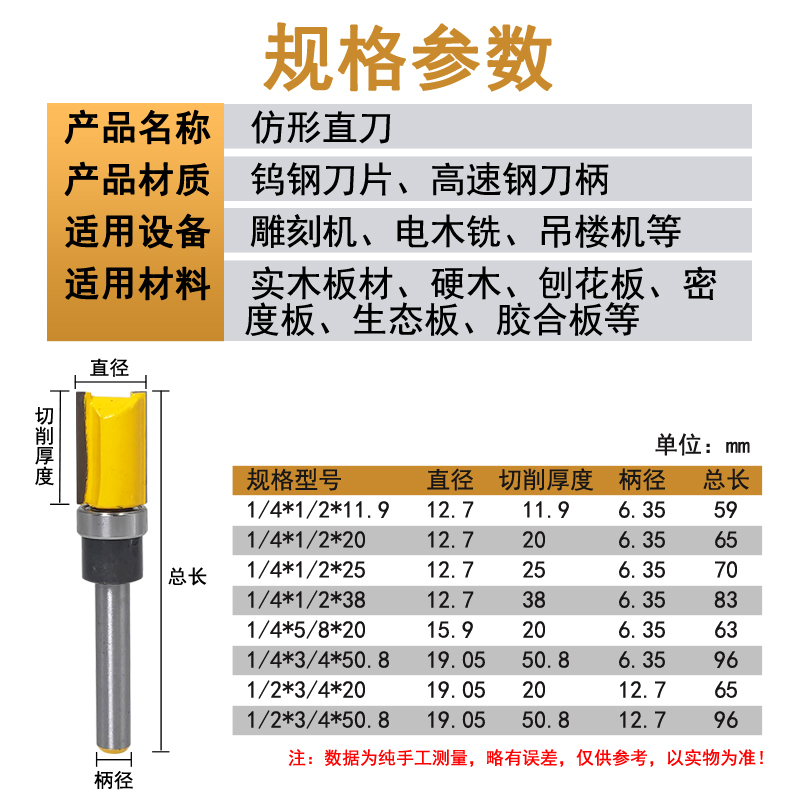 仿形直刀木工修边刀修边机刀头带轴承直刀仿型修边刀木工铣刀锣机 - 图0