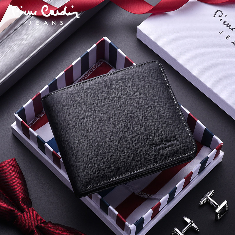 皮尔卡丹潮牌时尚头层牛皮超薄钱夹 皮尔卡丹欣源华青钱包