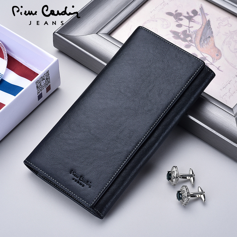 皮尔卡丹男士长款轻奢奢侈真皮钱夹 皮尔卡丹欣源华青钱包
