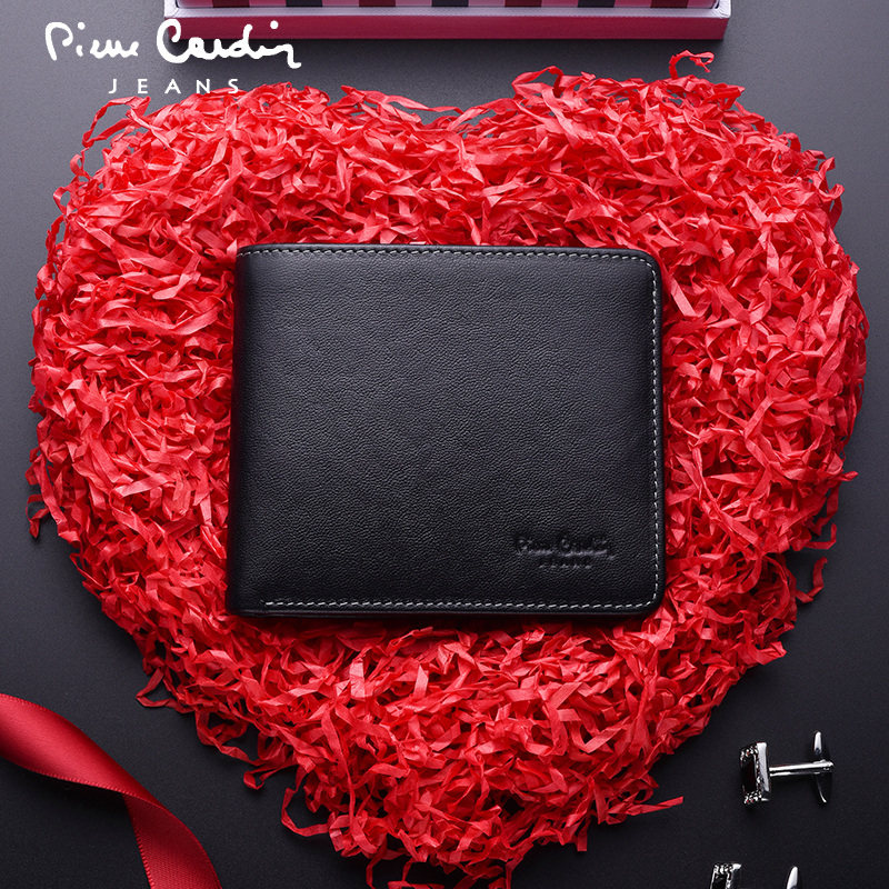 皮尔卡丹潮牌时尚头层牛皮超薄钱夹 皮尔卡丹欣源华青钱包