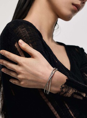 BLACKHEAD/黑头S925银三层蛇纹肌理手镯原创设计手链女