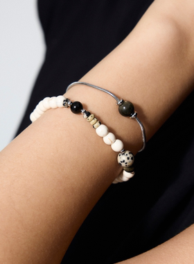 BLACKHEAD/黑头白松黑曜石拼色串珠手链新款原创设计个性男女