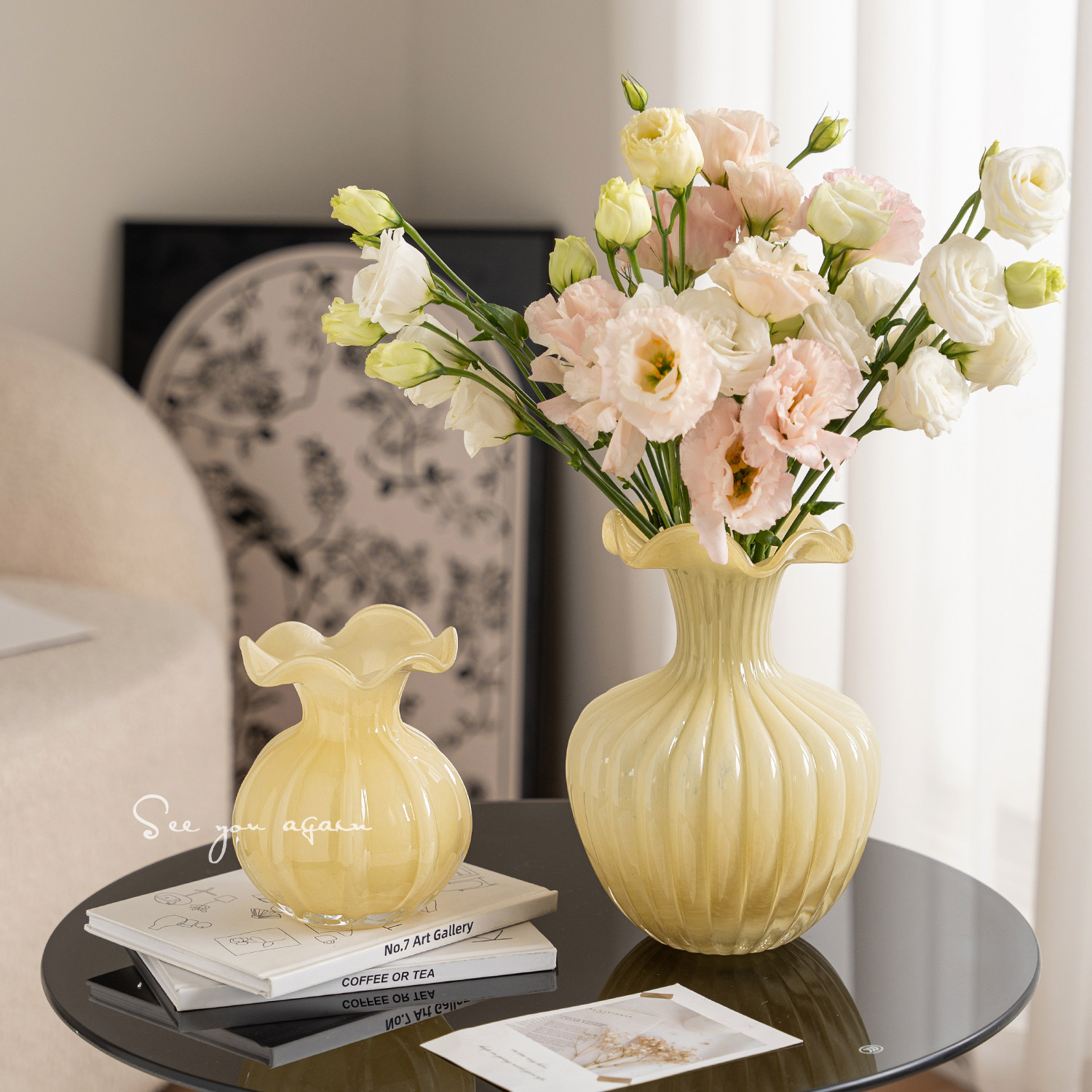 花瓶轻奢高级感欧式奶油网红玻璃客厅大口径鲜花插花艺术精致摆件,淘宝优惠券,粉丝福利购,淘宝优惠卷