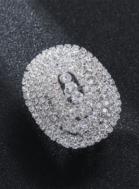 欧美跨境几何闪亮水钻戒指女 气质镶锆石开口可调节戒指环手饰品