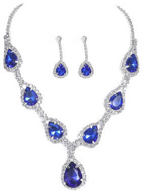 DINGKA 高档水滴形吊坠项链耳环两件套时尚气质新娘婚纱首饰套装