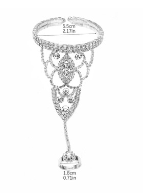 施家时尚闪亮水钻连指手链女 奢华气质手镯新娘手链礼服配饰