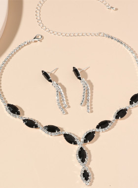 MYYA时尚复古满钻镶锆石项链耳环两件套个性创意气质百搭首饰套装