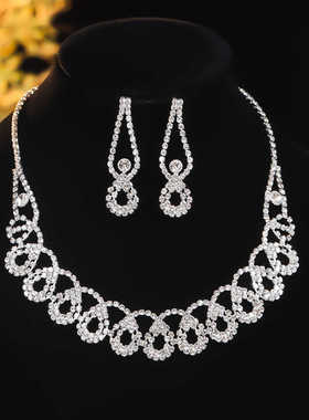 MYYA奢华重工满钻水滴形项链耳环两件套时尚气质优雅百搭首饰套装