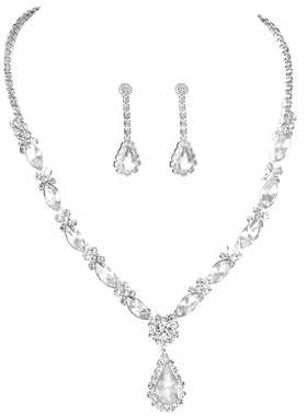 DINGKA高档复古满钻水滴耳环项链两件套气质奢华优雅百搭首饰套装