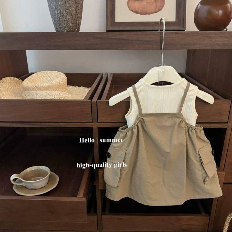 Fashionable children's clothing set short skirt cotton round neck quick drying
