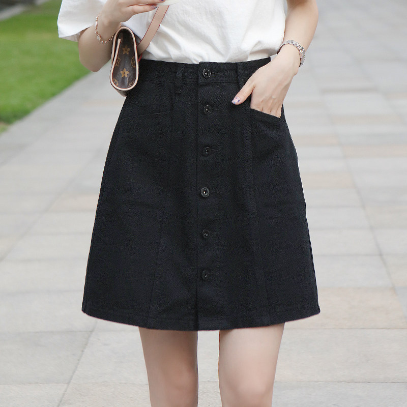 黑色牛仔裙高腰2022年新款a字裙 町佐半身裙