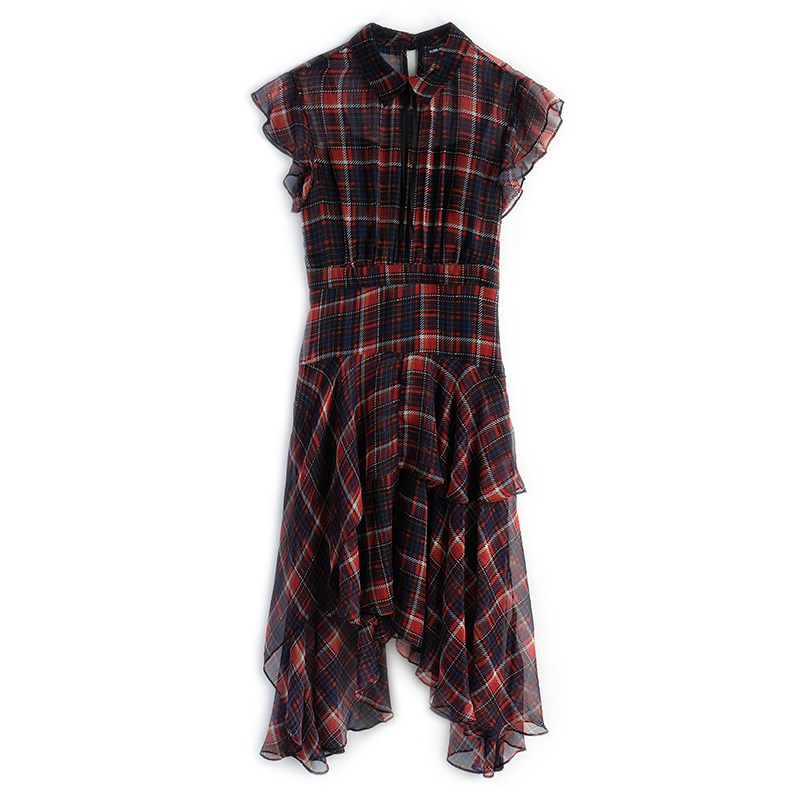 miuco经典格纹气质翻领女连衣裙 miuco连衣裙