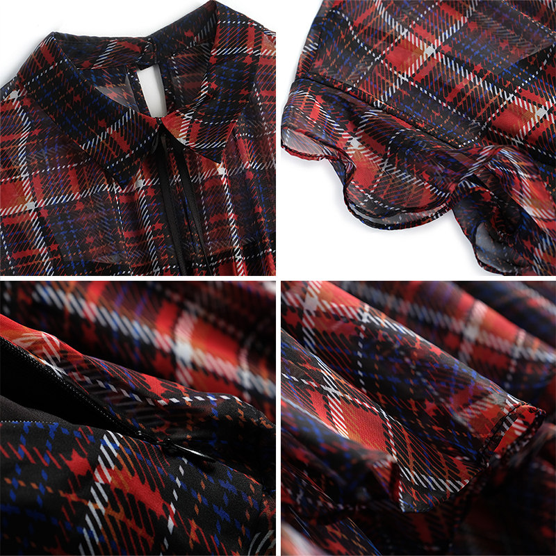 miuco经典格纹气质翻领女连衣裙 miuco连衣裙