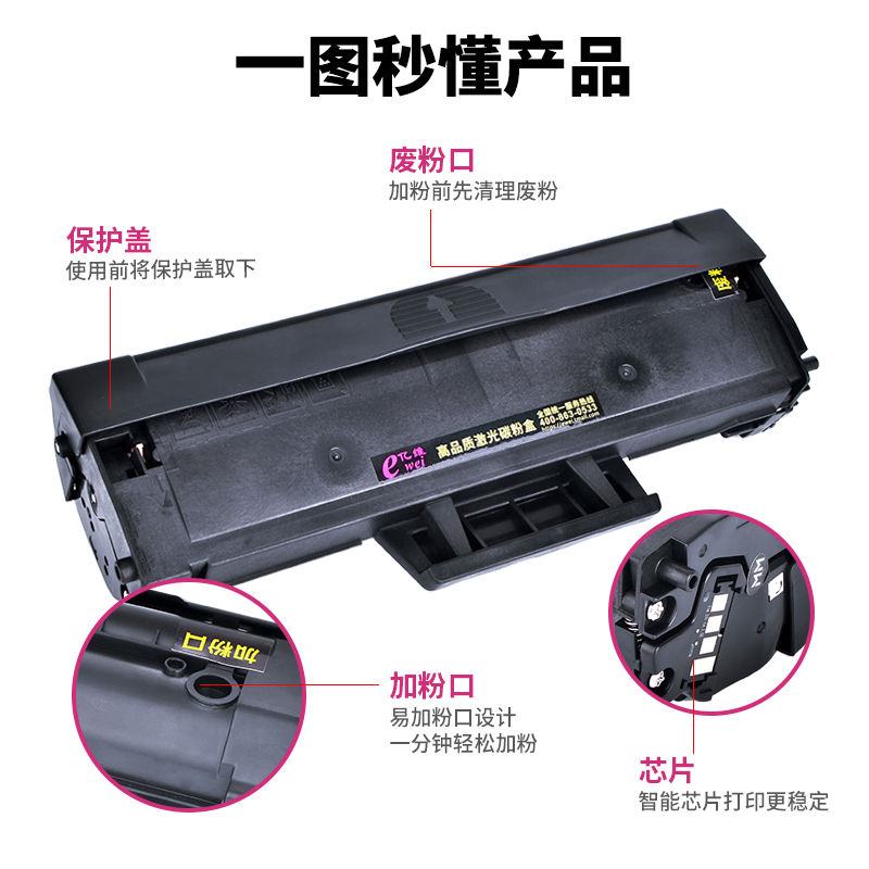 亿维适用三星MLT-D111S硒鼓xpress M2071 M2070易加粉M2022 M2021 M2020打印机墨盒M2071FH/W粉盒M2070FW/W/F-图1