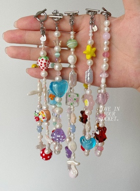 LIYP原创手作 童趣系列小熊琉璃淡水珍珠项链吊坠ot扣小众设计