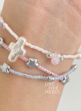 LIYP原创手作 芭蕾风丝质光泽巴洛克珍珠弹力手链