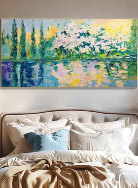 大芬村纯手绘油画抽象印象派湖边花卉风景客厅装饰画卧室餐厅挂画