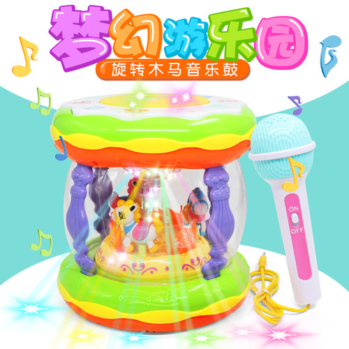 宝宝手拍鼓儿童音乐拍拍鼓旋转木马婴儿手鼓益智早教幼儿玩1具6月 - 图1