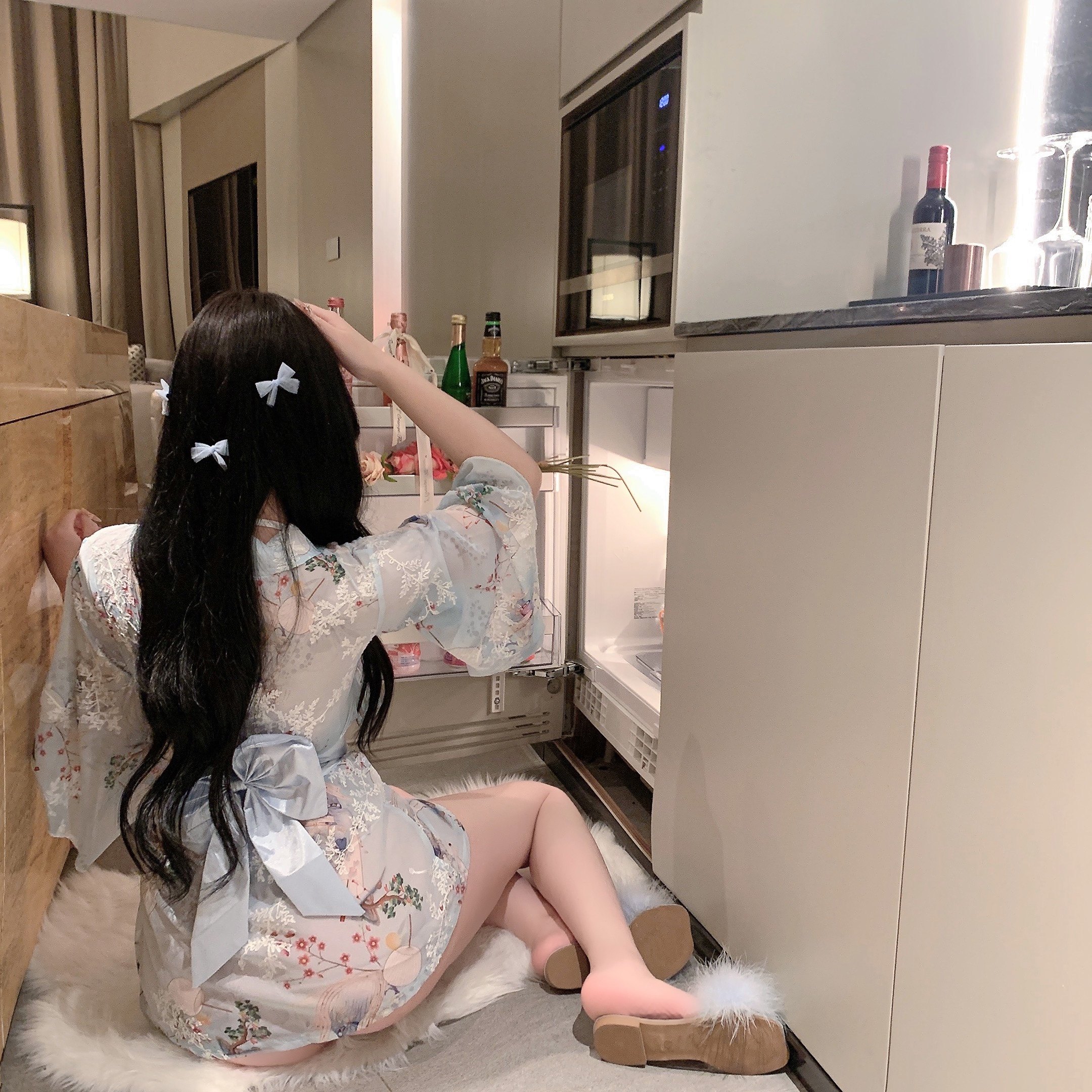 LaoLao酱「清冷美人」日式性感雪纺睡裙蝴蝶结睡袍纯欲私房和服,淘宝优惠券,粉丝福利购,淘宝优惠卷