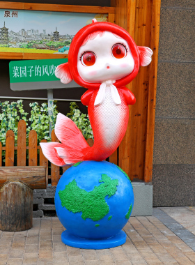 卡通发光鱼小龙虾雕塑玻璃钢螃蟹烤鱼店餐厅排档海鲜挂件迎宾装饰