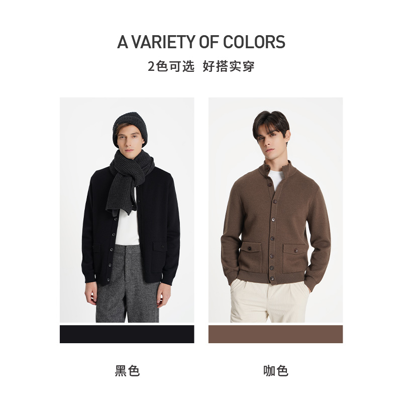 【羊毛针织】callisto卡利斯特男秋季新款双色羊毛立领外穿针织衫 - 图0