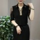 New autumn and winter shirt for women pure black lapel iron diamond slim fit and fashionable long-sleeved top for women fashionable mother suit