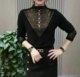 New autumn and winter shirt for women pure black lapel iron diamond slim fit and fashionable long-sleeved top for women fashionable mother suit
