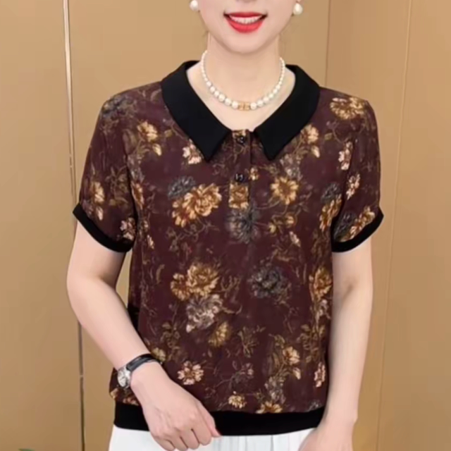 Summer new style doll collar green temperament short-sleeved temperament versatile slimming age-reduced loose western style casual bottoming shirt
