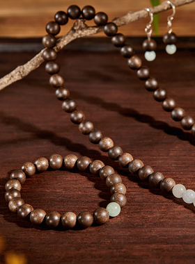 布小匠原创设计古典清雅禅意实木翡翠手串正宗文莱沉香木珠手链女