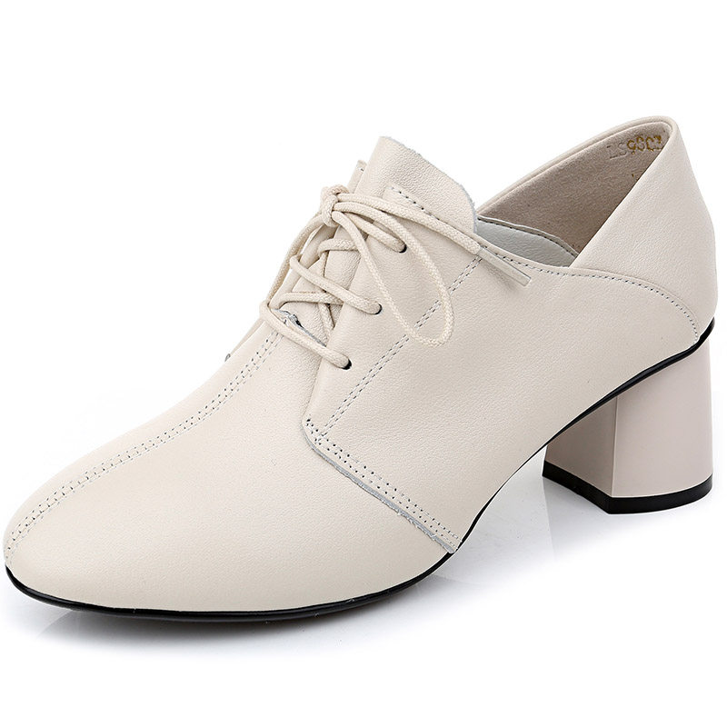 深口单鞋女秋季2025新款粗跟真皮英伦风小皮鞋中跟大码百搭女鞋子,淘宝优惠券,粉丝福利购,淘宝优惠卷