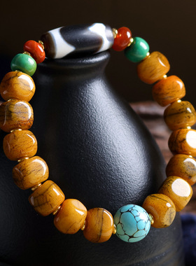 炸裂纹牦牛骨文玩手链男天珠配饰