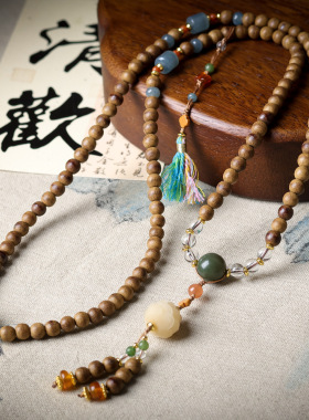 天然黄油沉香木多圈手链佛珠项链