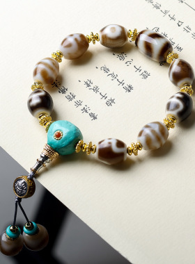 多宝天珠手链男黄财神松石三通