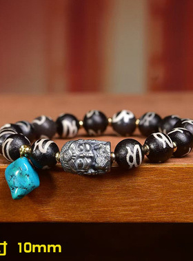 天然玛瑙黄财神天珠单圈手串