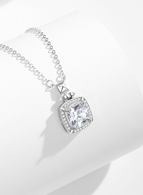 S925银方糖锆石锁骨链香水瓶吊坠