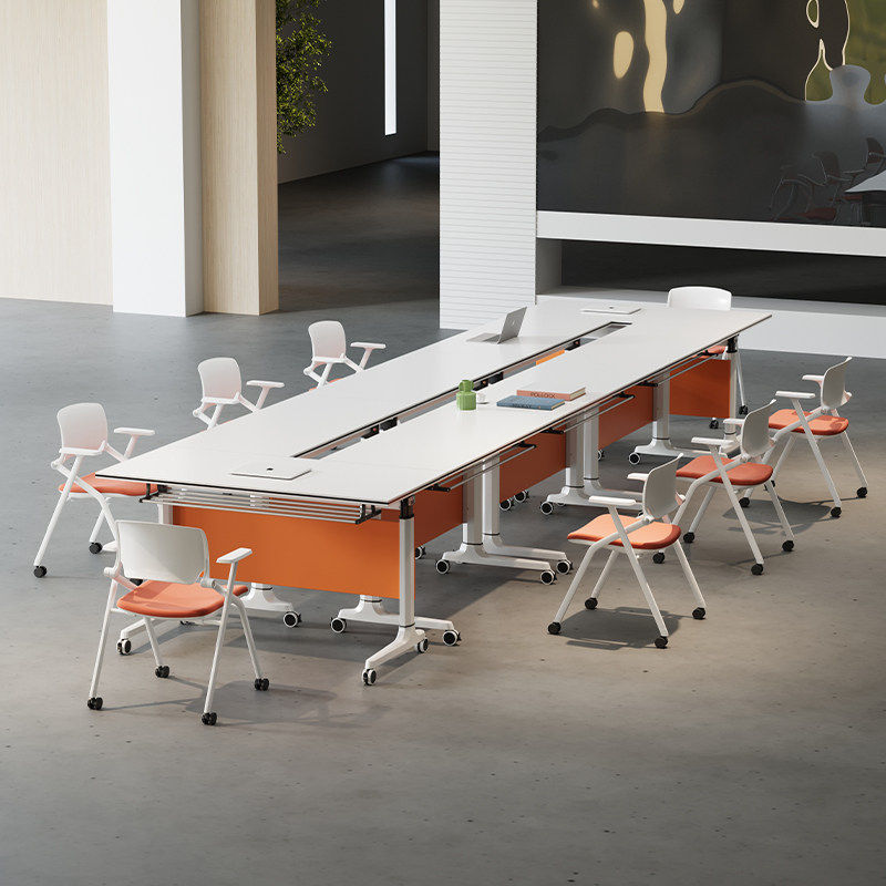 折叠会议培训桌办公桌椅组合可移动长条桌铝合金脚带轮活动拼接桌 - 图0
