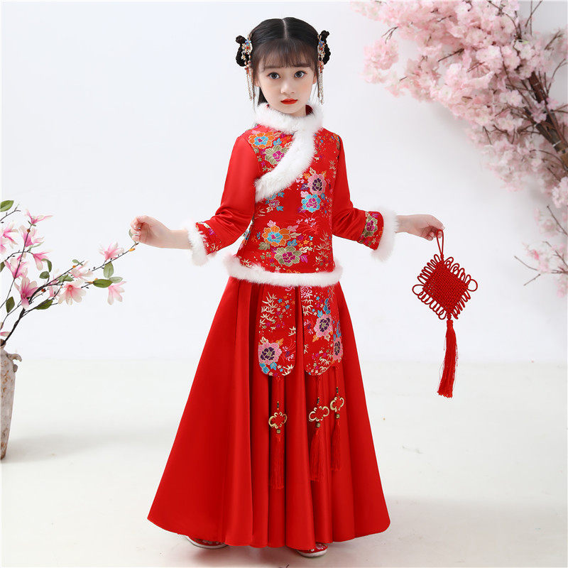 新款儿童小女孩粉红色唐装公主裙 汐沚上衣