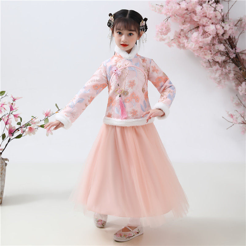 新款儿童小女孩粉红色唐装公主裙 汐沚上衣